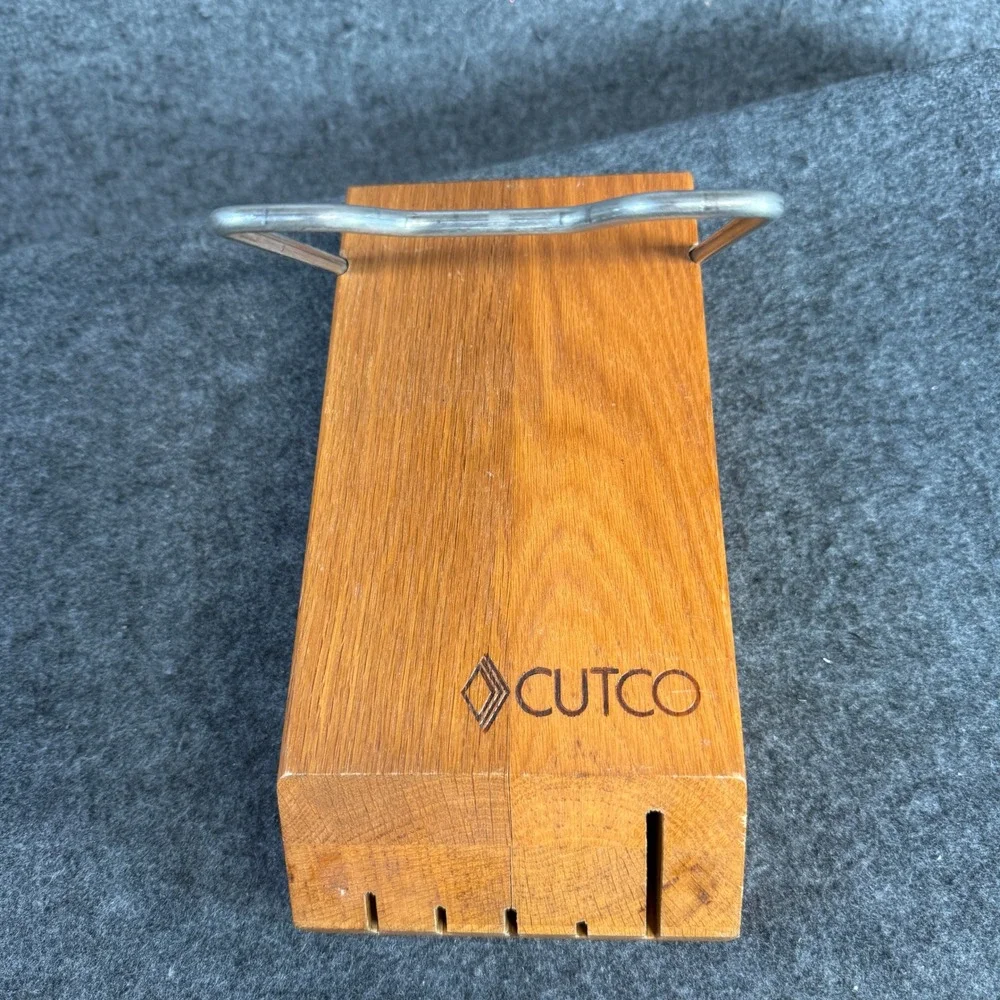 Cutco Vintage Oak Wood 5 Slot Knife Block‎ with Metal Wire Stand Honey Brown